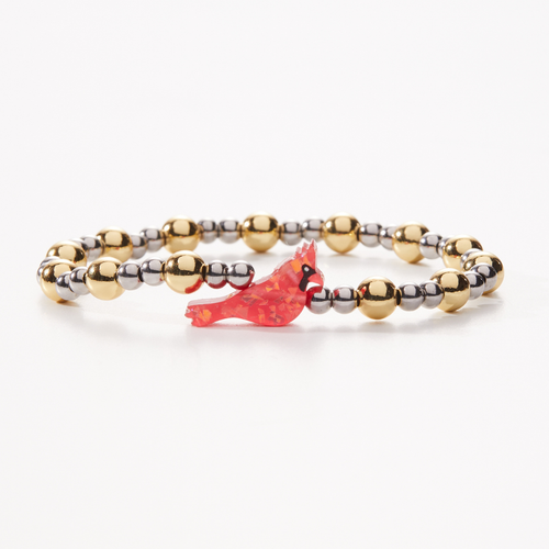 Holy Water Bracelet: Red Cardinal on Two-Tone Beads