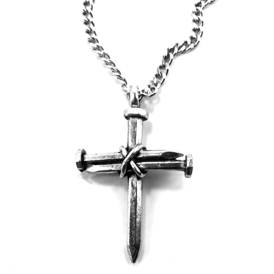 Pewter Nail Cross Necklace