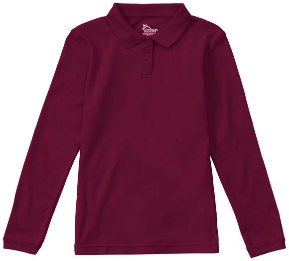 CR Jersey Polo Burgundy Girls Long Sleeve