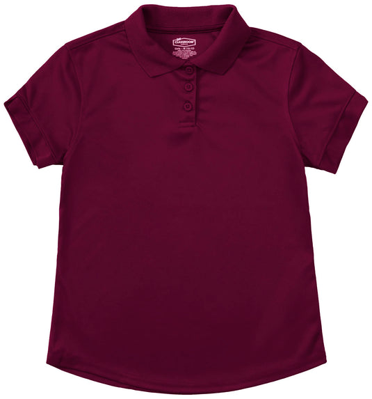 CR DryFit Polo Girls Burgundy Short Sleeve