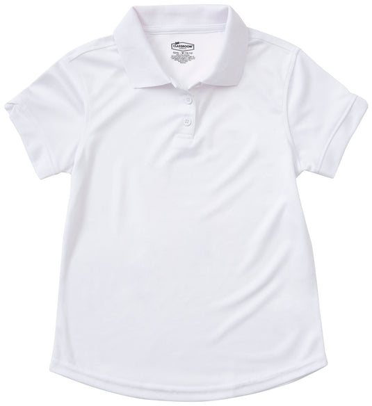 CR DryFit Polo White Girls Short Sleeve