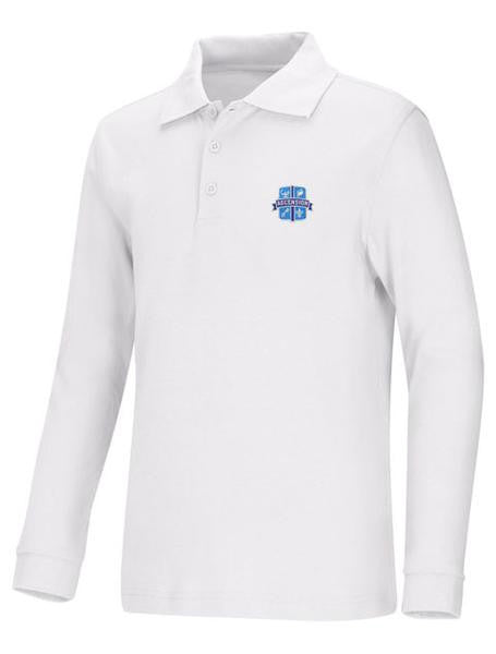 CR Pique Polo White Long Sleeve