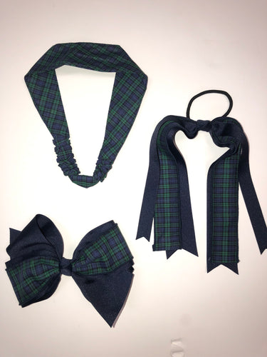 Hair Accessories in Navy/Green Micro Tartan